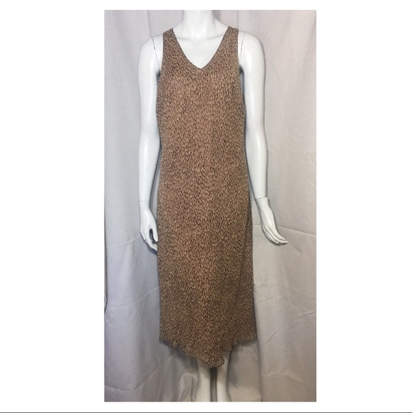 Ann Taylor VTG 90s 30s Silk Slip Brown Print Dress - Picture 2 of 7